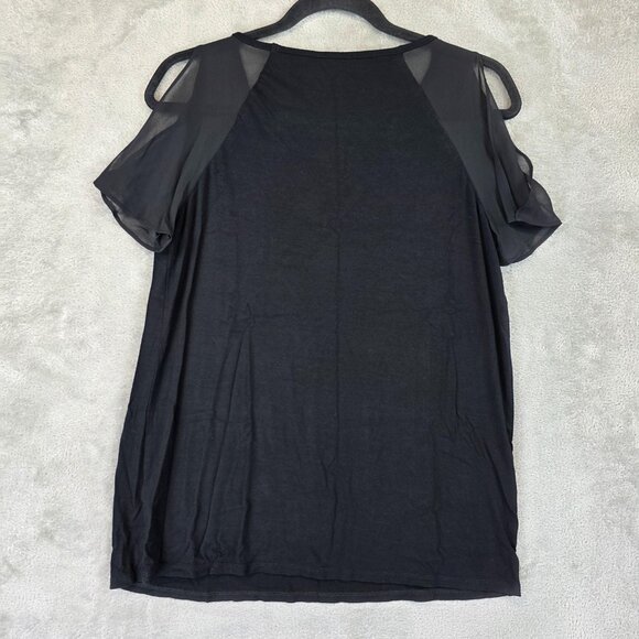 Vince Camuto Shirt Womens XS Black Cold Shoulder Sheer Sleeve V Neck Top - Picture 9 of 9